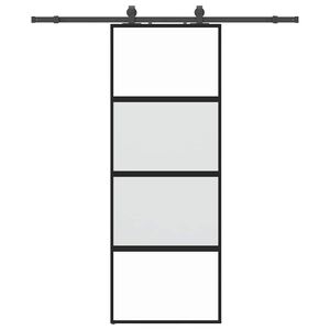 vidaXL Drzwi przesuwne z zestawem okuć czarne 76x205cm szkło hartowane