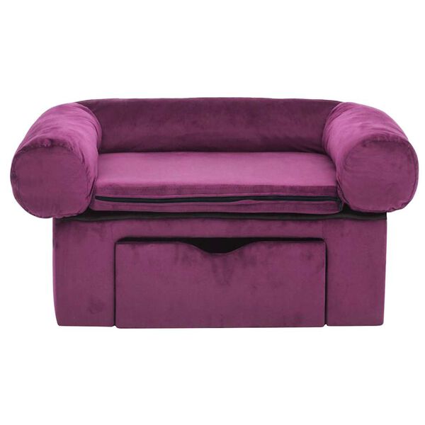 vidaXL Sofa dla psa, z szufladą, burgundowa, 75x50x38 cm, pluszowa