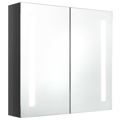 vidaXL Szafka łazienkowa z lustrem, LED, szara z połyskiem 62x14x60 cm