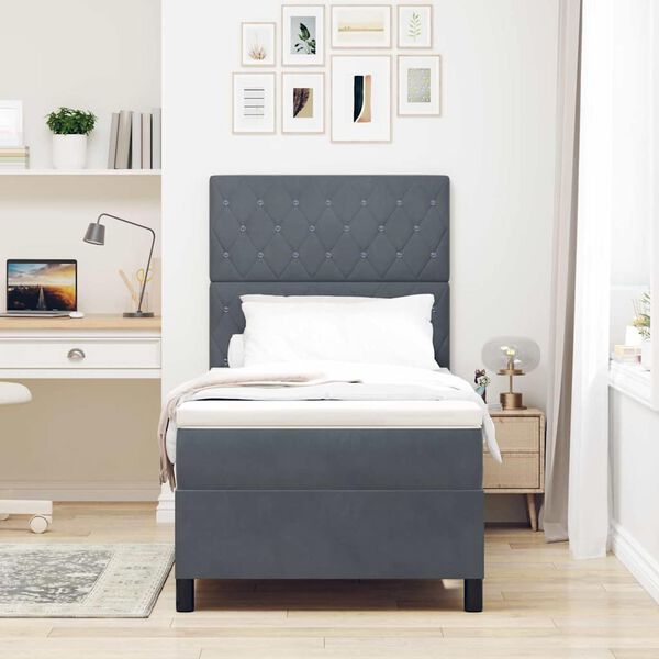 vidaXL Łóżko z sprężyną LED Ciemnoszary 90 x 190 cm tkanina