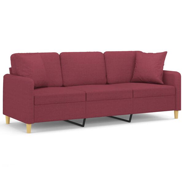 vidaXL 3-osobowa sofa z poduszkami, winna czerwień, 180 cm, tkanina