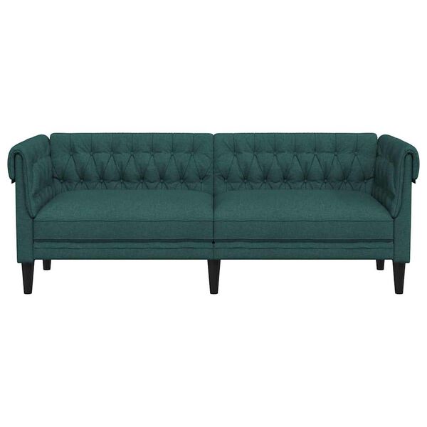 vidaXL Sofa Chesterfield, trzyosobowa, ciemnozielona, obita tkaniną