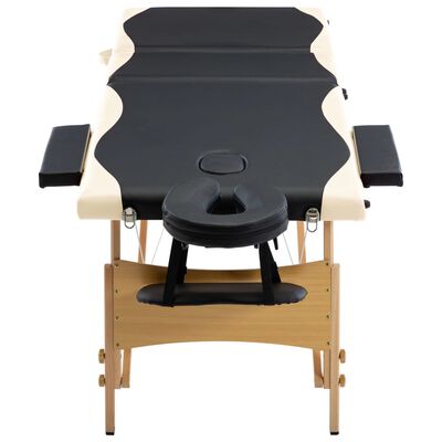 vidaXL Składany stół do masażu, 3-strefowy, drewniany, czarno-beżowy