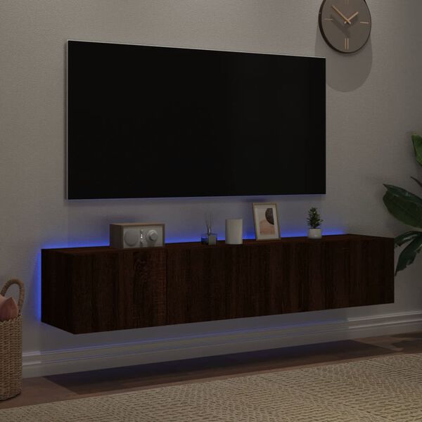 vidaXL Ścienne szafki TV z LED, 2 szt., brązowy dąb, 80x35x31 cm