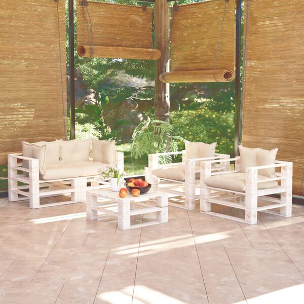 vidaXL 5-cz. zestaw wypoczynkowy z palet, z poduszkami, drewno sosnowe