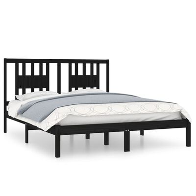 vidaXL Rama łóżka, czarna, lite drewno sosnowe, 140x200 cm