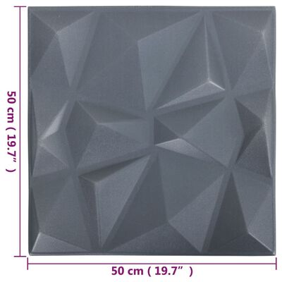 vidaXL Panele ścienne 3D, 24 szt., 50x50 cm, diamentowa szarość, 6 m²