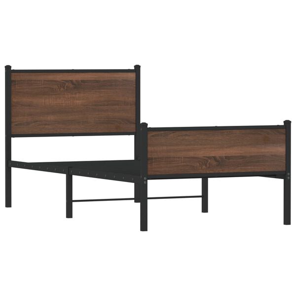 vidaXL Metalowa rama ł&oacute;żka, bez materaca, brązowy dąb, 90x190 cm