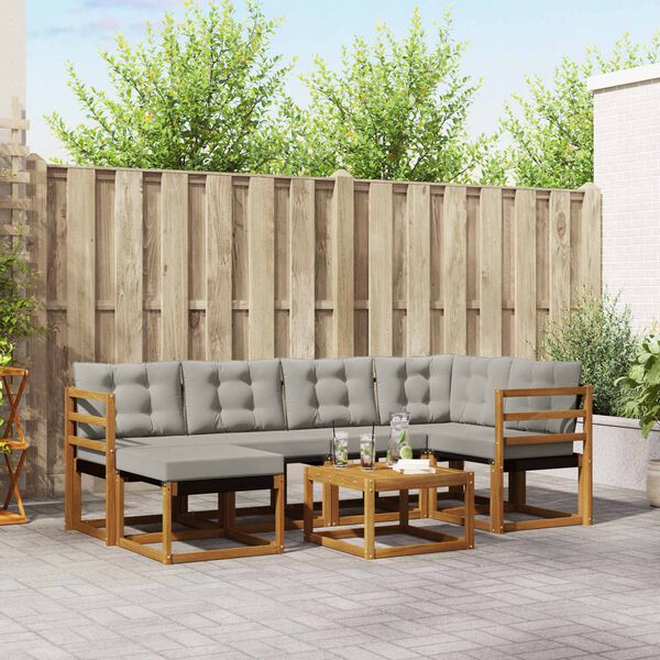 vidaXL Zestaw sof na zewnątrz z poduszką 7 pcs Naturalny i Jasny Szary