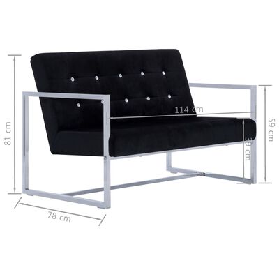 vidaXL 2-osobowa sofa z podłokietnikami, czarna, chrom i aksamit