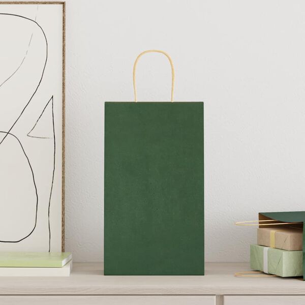 vidaXL Torby papierowe 50 szt. z uchwytami zielone 21x11x36 cm