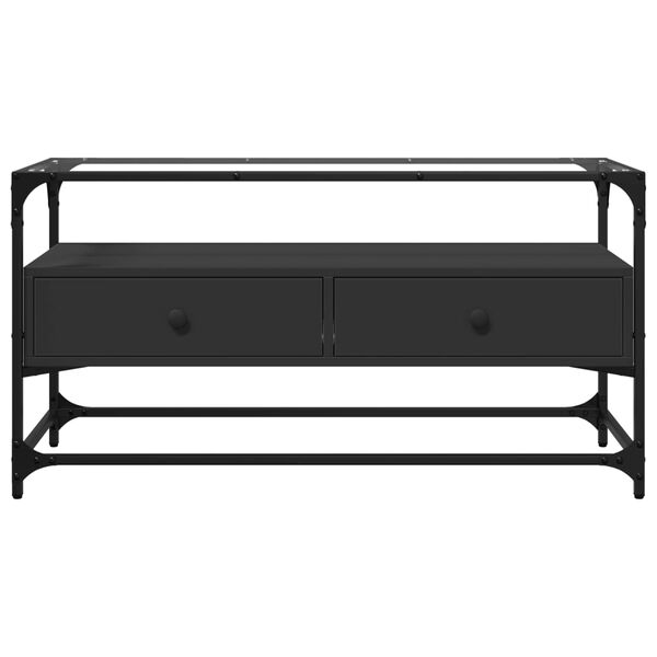 vidaXL Szafka pod TV ze szklanym blatem, czarna, 98x35x51 cm