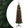 vidaXL Sztuczna wąska choinka z bombkami 120 cm 150 LED Ciepła biel