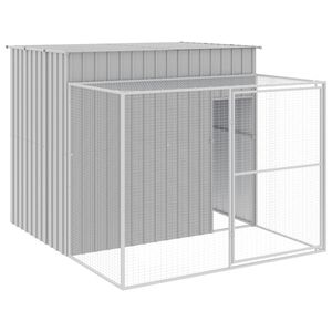 vidaXL Buda dla psa, z wybiegiem, jasnoszara, 214x253x181 cm, stal