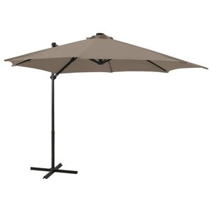 vidaXL Parasol wiszący z lampkami LED i słupkiem, 300 cm, taupe