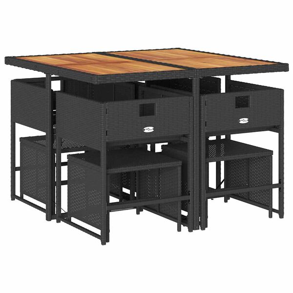 vidaXL 9-cz. zestaw mebli ogrodowych z poduszkami, czarny, rattan PE