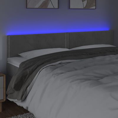 vidaXL Zagłówek do łóżka z LED, jasnoszary, 200x5x78/88 cm, aksamit