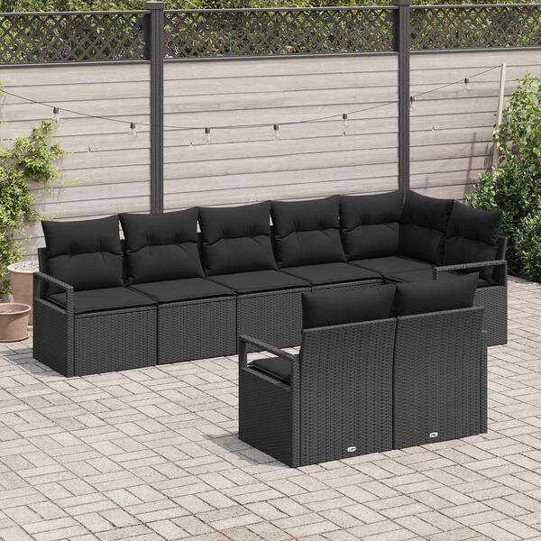 vidaXL Zestaw Sof 8 pcs Czarny polirattan