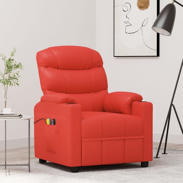 vidaXL Elektryczny fotel masujący, czerwony, sztuczna sk&oacute;ra