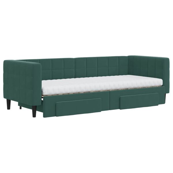 vidaXL Sofa rozsuwana z szufladami, ciemnozielona, 80x200 cm, aksamit