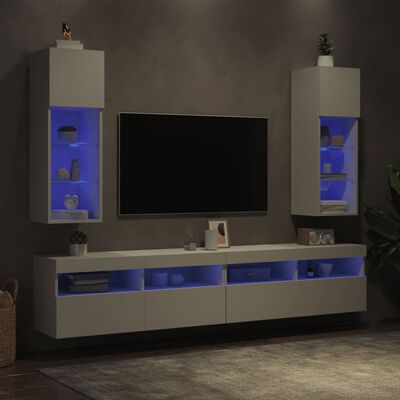 vidaXL Szafki TV, z LED, 2 szt., białe, 30,5x30x90 cm