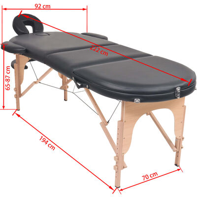 vidaXL Składany stół do masażu z 2 wałkami, grubość 4 cm, czarny