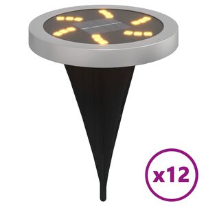 vidaXL Solarne lampki gruntowe, z kolcami, 12 szt., ciepłe białe