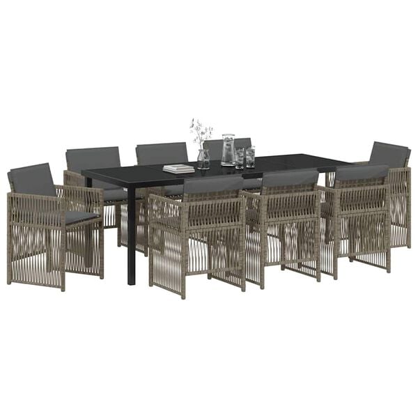 vidaXL Zestaw do jadalni w ogrodzie 9 pcs Szary