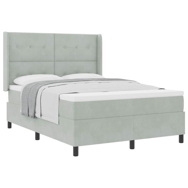 vidaXL Ł&oacute;żko sprężynowe Z zagł&oacute;wkiem Jasnoszary 160 x 200 cm Aksamit