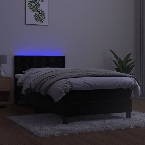 vidaXL Ł&oacute;żko kontynentalne z materacem i LED, czarny aksamit 90x190 cm