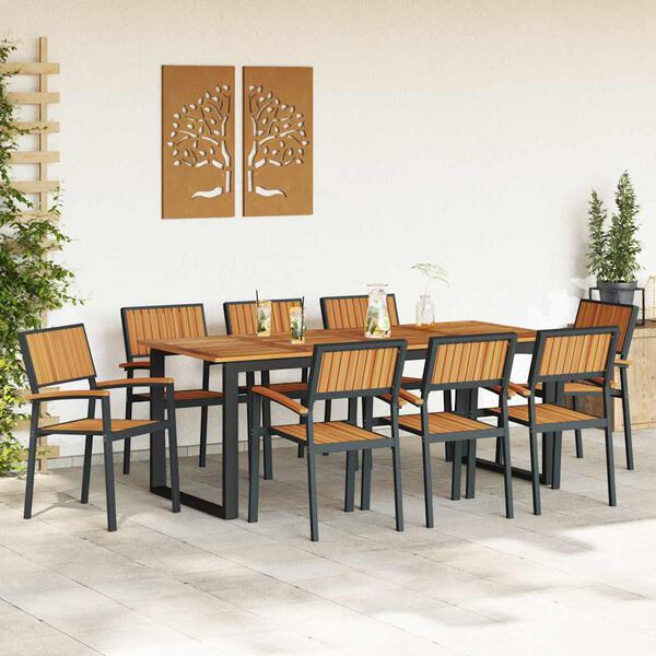 vidaXL Zestaw do jadalni w ogrodzie 9 pcs Czarny Lite Drewno Akacji
