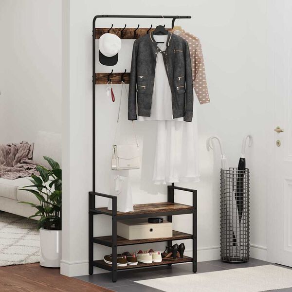 vidaXL Wieszak na płaszcze z p&oacute;łką Dąb wędzony 75 x 34 x 184 cm