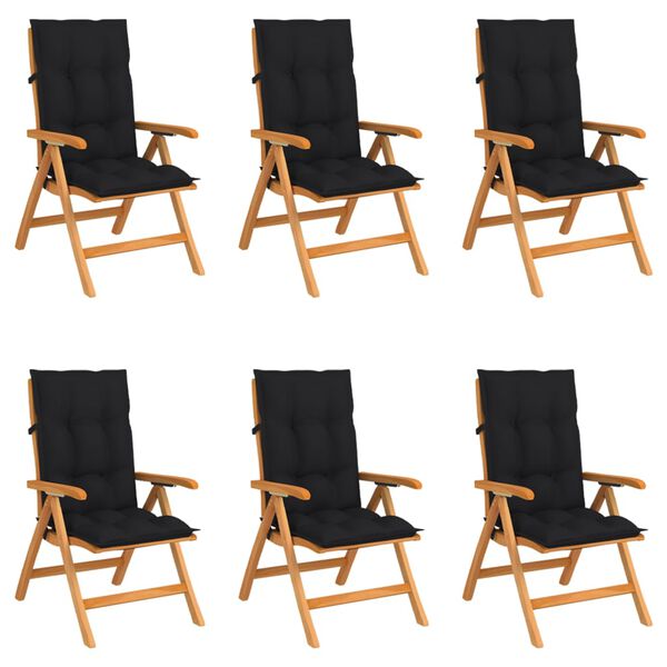 vidaXL Rozkładane krzesła ogrodowe z poduszkami, 6 szt., drewno tekowe