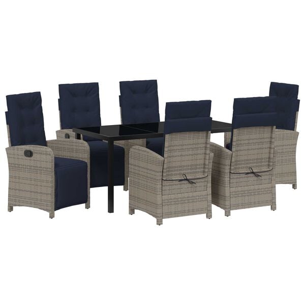 vidaXL Zestaw do jadalni w ogrodzie z poduszką 7 pcs Szary polirattan