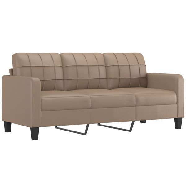 vidaXL 3-osobowa sofa z poduszkami, cappuccino, 180 cm, sztuczna sk&oacute;ra
