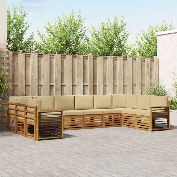 vidaXL Zestawy sof 10 pcs Naturalny i Beżowy Lite Drewno Akacji