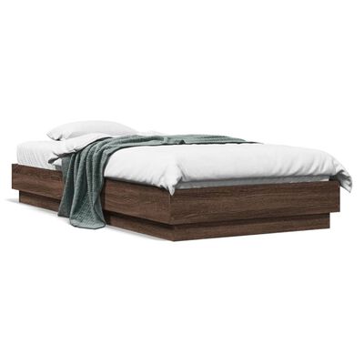 vidaXL Rama łóżka z oświetleniem LED, brązowy dąb, 75x190 cm