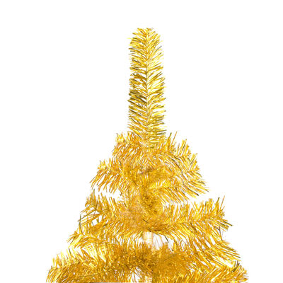 vidaXL Sztuczna choinka z lampkami i stojakiem, złota, 210 cm, PET