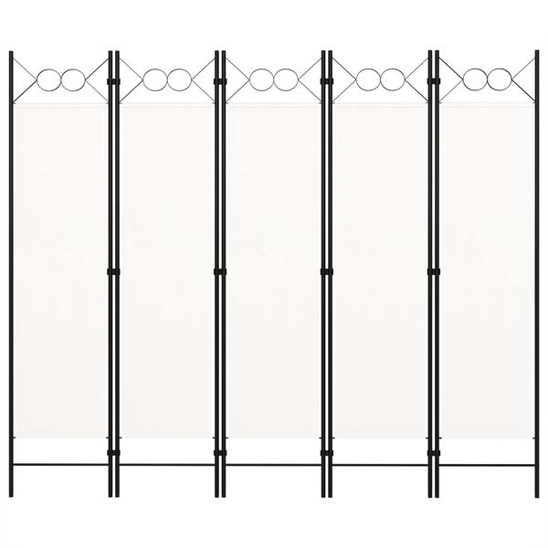 vidaXL Parawan 5-panelowy, biały, 200 x 180 cm