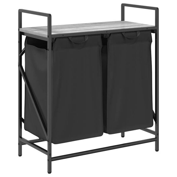 vidaXL Kosz na pranie 2 przegrody z półką, szary dąb sonoma