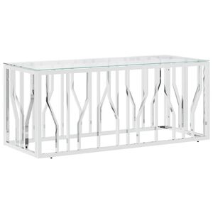 vidaXL Stolik kawowy, 110x45x45 cm, stal nierdzewna i szkło