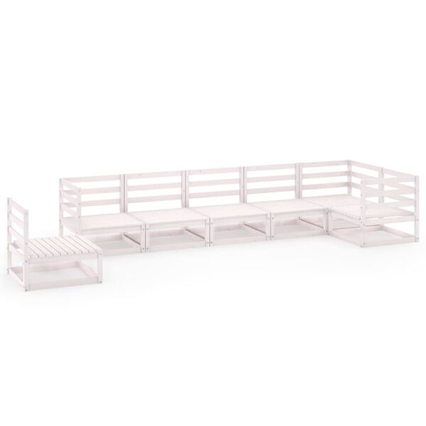 vidaXL 7-cz. zestaw mebli wypoczynkowych do ogrodu, biały, sosnowy