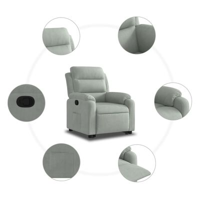 vidaXL Podnoszony fotel rozkładany, jasnoszary, aksamitny
