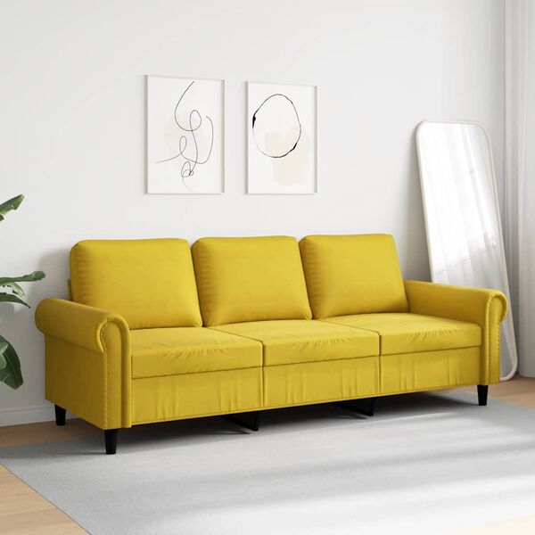 vidaXL Sofa 3-osobowa, ż&oacute;łty, 180 cm, tapicerowana aksamitem