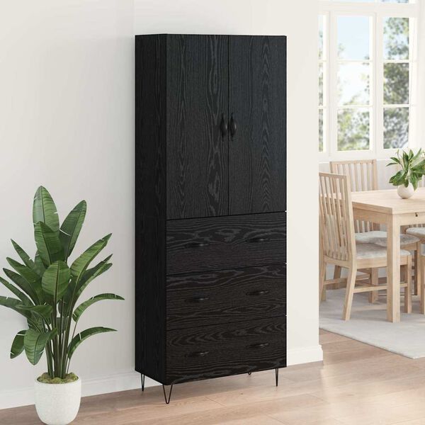 vidaXL Highboard 2 pcs Czarny Dąb Drewno inżynieryjne i szkło