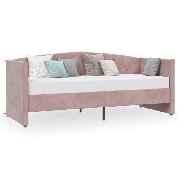 vidaXL Ł&oacute;żko dzienne z materacem i USB, r&oacute;żowy aksamit, 90x200 cm