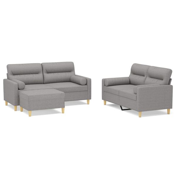 vidaXL 3-częściowy komplet wypoczynkowy z poduszkami, jasnoszary