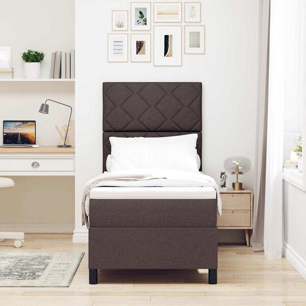 vidaXL Ł&oacute;żko sprężynowe z materacem ciemnobrązowy 80 x 200 cm tkanina