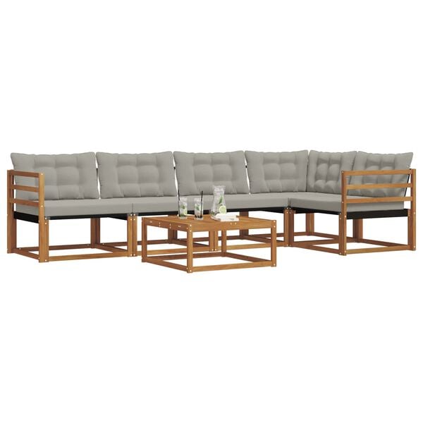 vidaXL Zestaw sof na zewnątrz z poduszką 6 pcs Naturalny i Jasny Szary