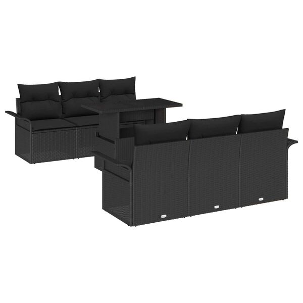 vidaXL Zestaw Sof na Ogr&oacute;d z poduszką 7 pcs Czarny Rattan poli